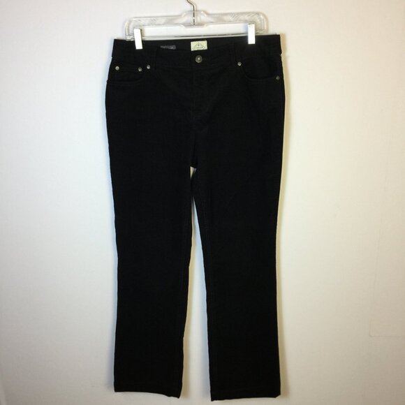 St John's Bay Straight Leg Corduroy Pants Size 12 Womans Black Mid Rise Stretch - Picture 1 of 12